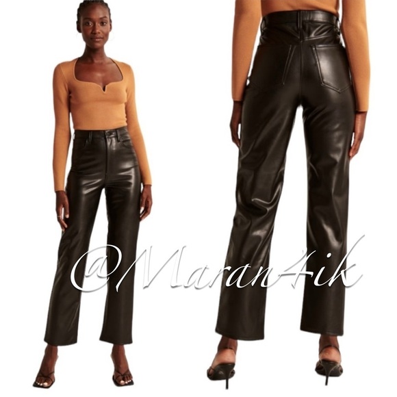 Abercrombie & Fitch Faux Leather Ankle Straight Ultra High Rise Pants 27 / 4 S - Picture 3 of 14